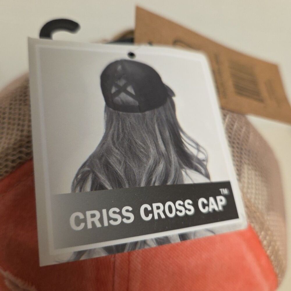 C.C Distressed Womens Criss Cross High Bun Ponytail Adjust Pink Baseball Cap Hat - Picture 1 of 11